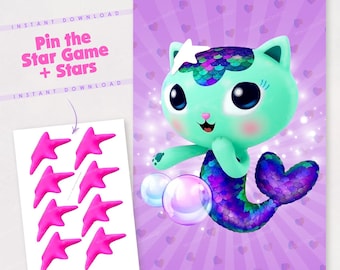 Pin the Star to Mercat Gabby Dollhouse Party Game - Fun Printable Game for Kids, Dollhouse Activity, Digital Party Games - Instant Download