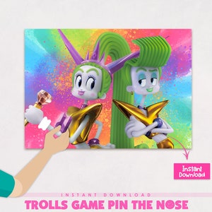 Pulsera de terciopelo y chapa Trolls, juegos de fiesta Trolls Band Together imprimibles para niños - Descarga instantánea