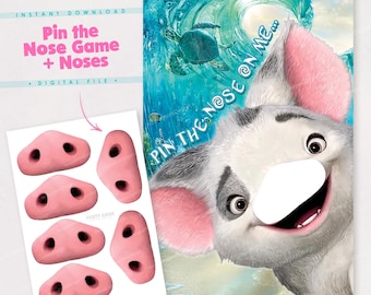 Pin the Nose on Pua Moana Game, Printable Birthday Party Poster, Moana Party Activity for Kids | Instant Download