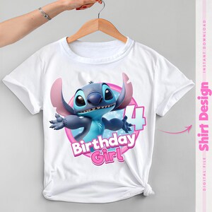 Stitch 4th Birthday Girl PNG, design per maglietta Lilo e Stitch, sublimazione e stiratura, file digitale - download immediato