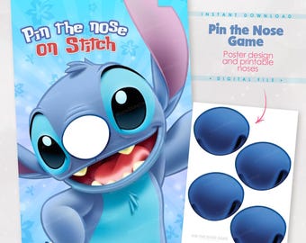 Pin the Nose on Stitch Printable Game, Lilo and Stitch Birthday Party Activity for Kids - Digital Download Party Game