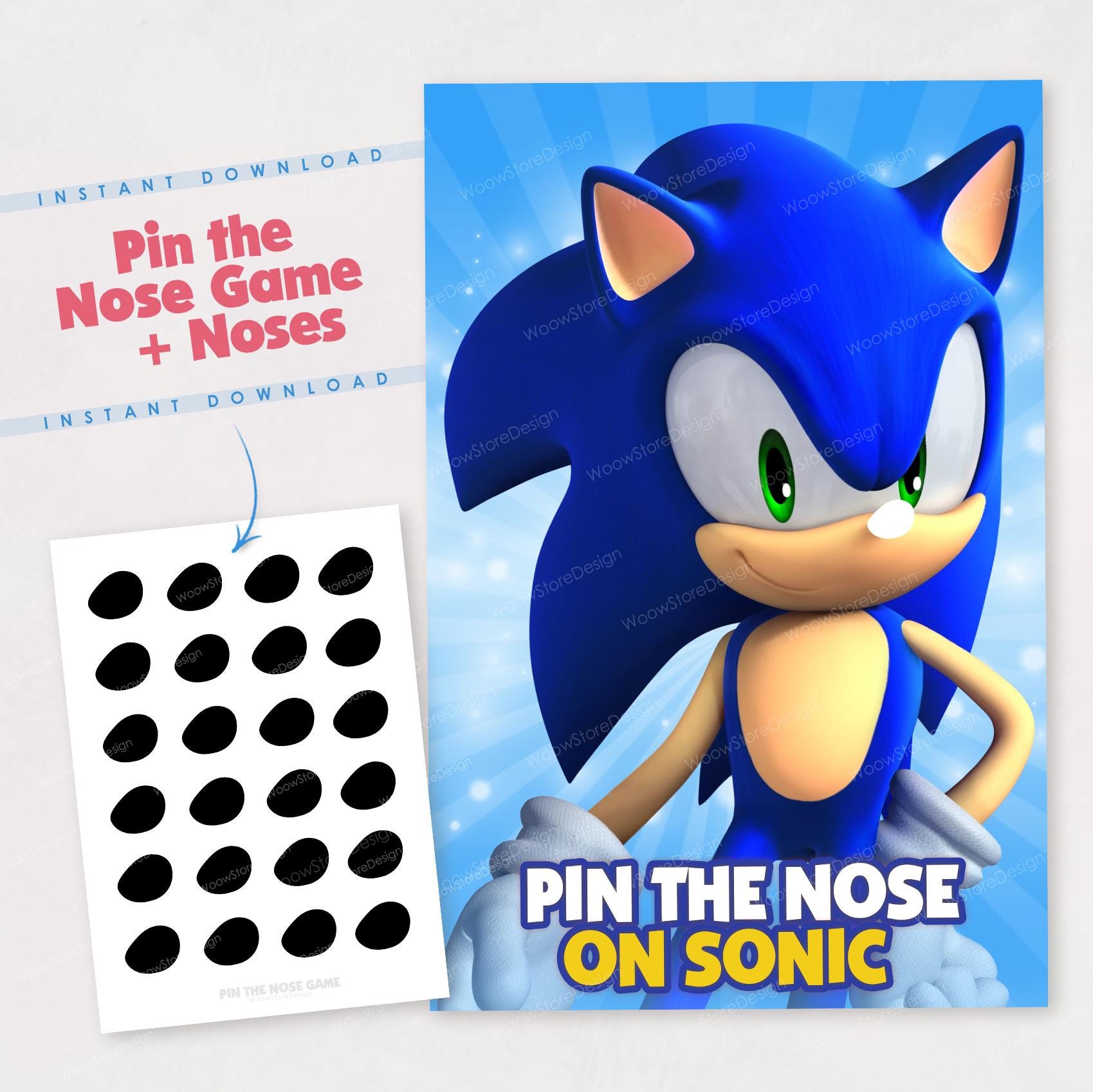 Pin the Nose on Sonic The Hedgehog Birthday Game Printable - Sonic Party Activity for Kids - Instant Download Party Favor