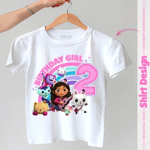 Gabby Dollhouse 2nd Birthday Girl Shirt | Printable PNG for Sublimation, Iron-On Transfer, DTF | Instant Download Party Decor