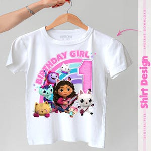 Gabby Dollhouse 1st Birthday Girl Shirt | Printable PNG for Sublimation, Iron-On Transfer, DTF | Instant Download Party Decor