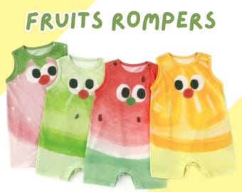 Summer Fruits Rompers Watermelon Orange Strawberry Kiwi Gender Neutral Bodysuits for Infants Toddlers Outfit Gifts