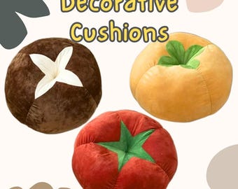 Large Decorative Cushion Pillow Tomato / Persimmon / Shiitake Mushroom for Home Decoration / House Warming Gift / Pet Bed / Kids Room Decor
