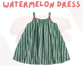 Summer Watermelon Dress green striped pattern for toddlers girls for picnic camping summer activities outdoor adventures birthday gift