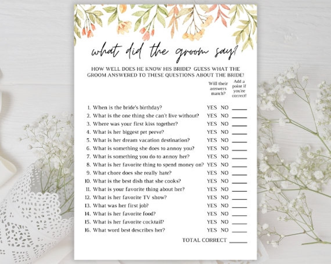 What Did The Groom Say Bridal Shower Game