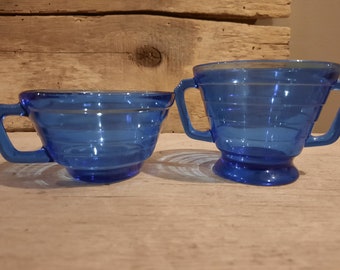 Hazel Atlas Cobalt blue sugar and creamer bowls