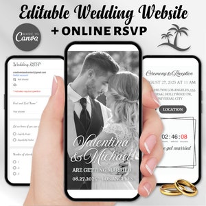 Editable Wedding Invitation Website Template, Black & White Wedding Invitation Website with Online RSVP, Wedding Digital Invitation Template