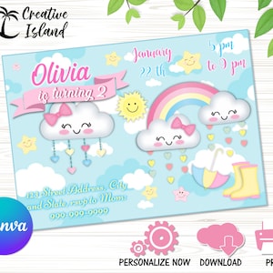 Regen der Liebe Geburtstagseinladung Vorlage, DIY Canva bearbeitbare Einladung, sofortiger Download einladen, druckbare Partyeinladungskarte