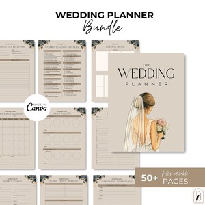 50+ Page Canva Wedding Planner Template Bundle | Editable Wedding Planning | Wedding Checklist | Printable Wedding Planner | Dear Journals