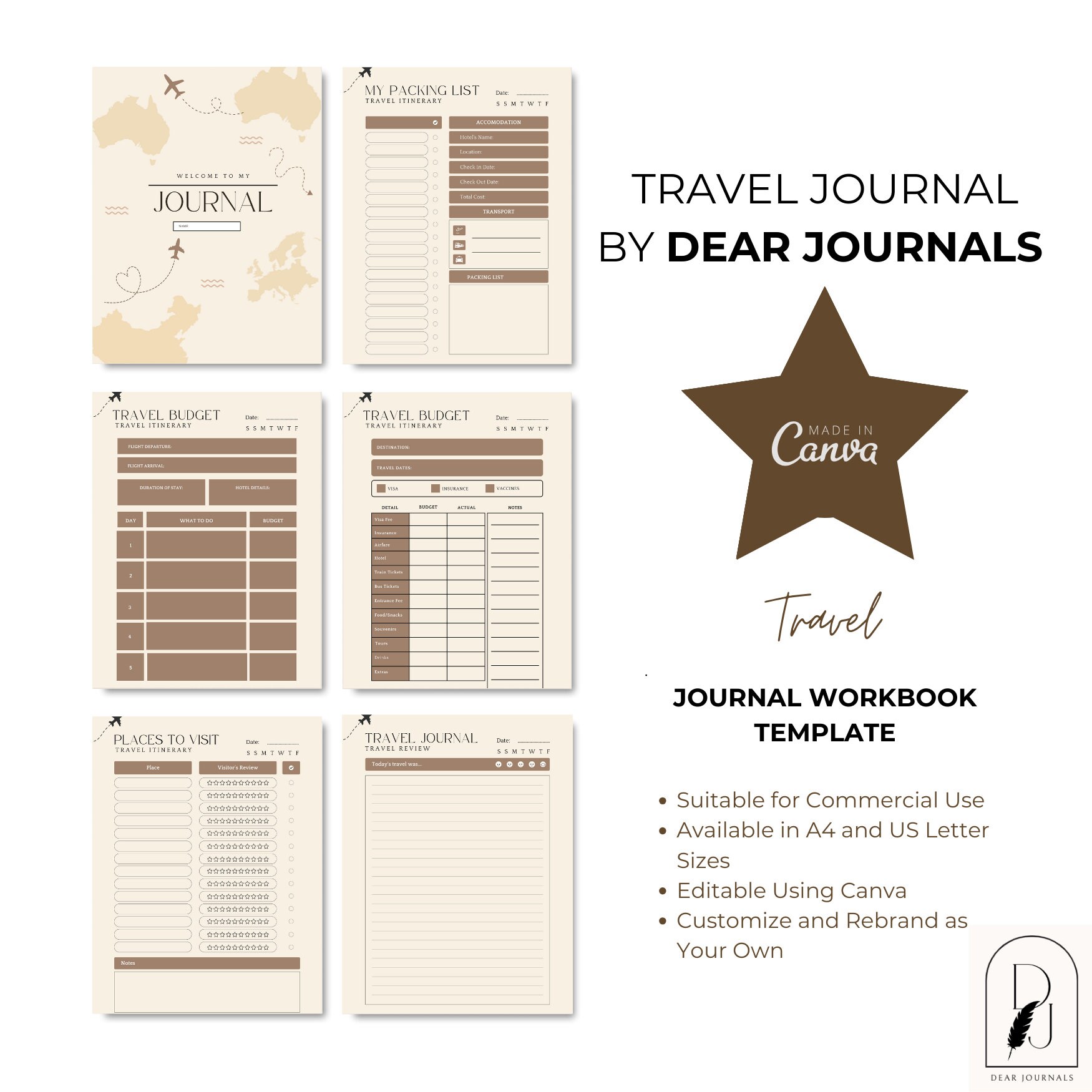 Canva Trip Planner Template | Editable Vacation Planner Road Trip Diary ...