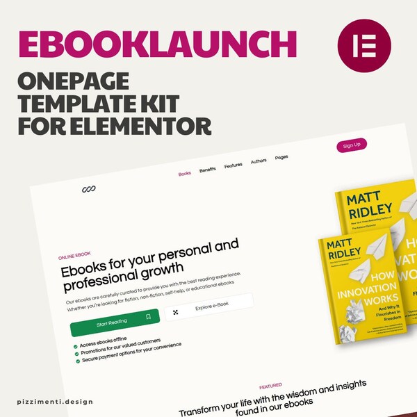 EbookLaunch - OnePage-sjabloonkit voor Elementor | Maak aantrekkelijke landingspagina's voor uw e-boek of cursus