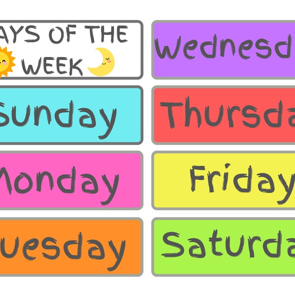 Days of the Week Printable, Learning Days of the Week Template, Monday through Sunday Toddler Learning, Toddler Learning Printable