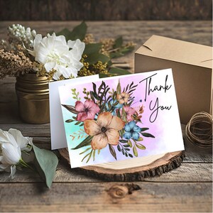 Carte de remerciement aquarelle fleur en téléchargement numérique Carte de remerciement bouquet de fleurs Carte de remerciement florale pour shower de bébé, anniversaire de mariage
