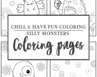 Silly Monster Coloring Pages, Kids Activity Book, Easy Fun (Instant Download)