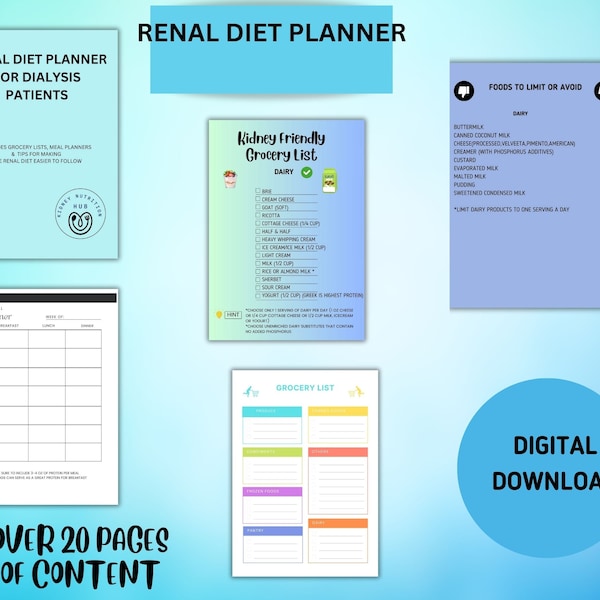 Nieren- Diet Planer mit Nierenfreundlichen Lebensmittellisten, Lebensmittelliste, Menü-Planer und Nieren Diät-Tipps