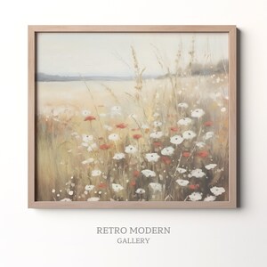 Gift Idea, Spring Wildflower Field, Flower Meadow, Warm Tone Landscape, Country Oil Painting -  Muted Tones - INSTANT DIGITAL DOWNLOAD