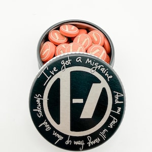 Twenty One Pilots Inspired Migraine Pill Tin | Laser Engraved Pocket Pill Case | Travel Medication Holder | Aluminum Screw Top Tin