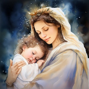 Vierge Marie et l'enfant Jésus Clip Art 4 JPG Mix Media fabrication de cartes Invitations Collage Junk Journal Digital Paper Craft Bookscrapping -646
