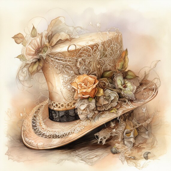 Vintage Gorgeous cream and gold floral lace detailed hat. Vintage but new. Handmade Vintage Flower Straw Hat – Retro Fairy main image 2