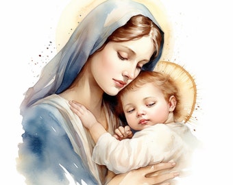 Virgin Mary And Baby Jesus Clip Art 4 JPG Mix Media Card Making Invitations Collage Junk Journal Digital Paper Craft Bookscrapping - 640