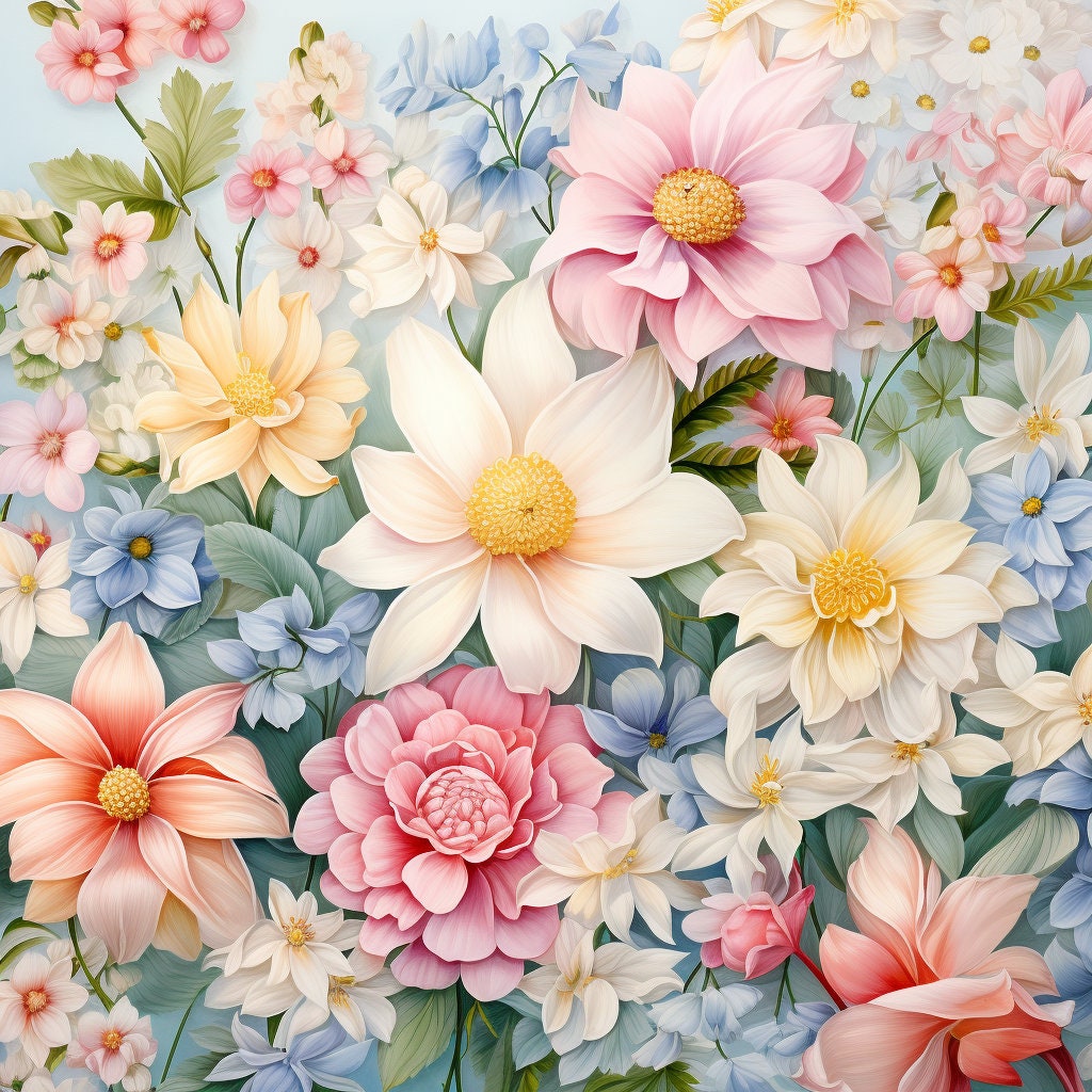 Beautiful Flowers Watercolor Clip Art 4 JPG Mix Media Card Making ...
