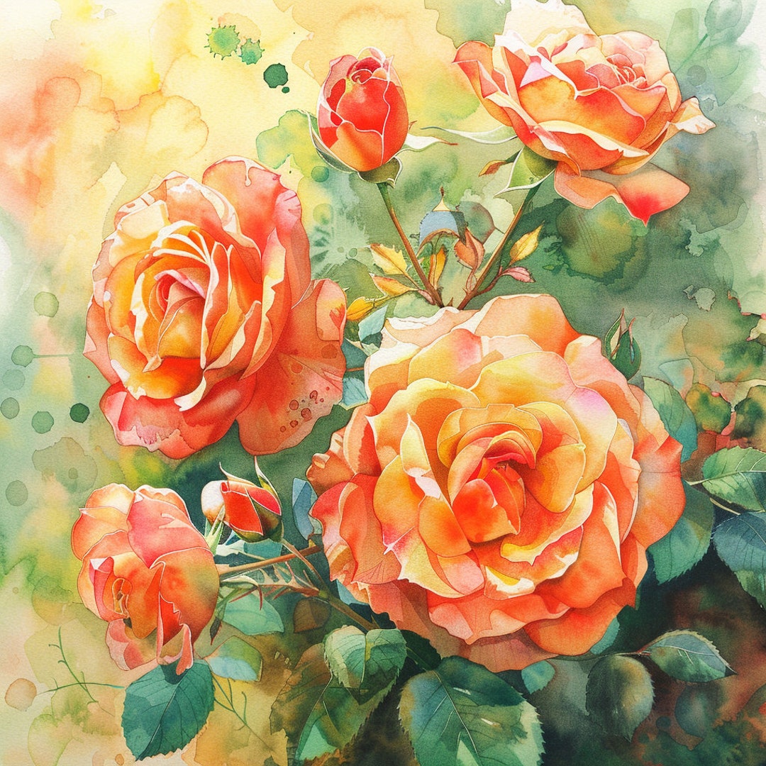 Beautiful Flowers Watercolor Clip Art 4 JPG Mix Media Card Making ...