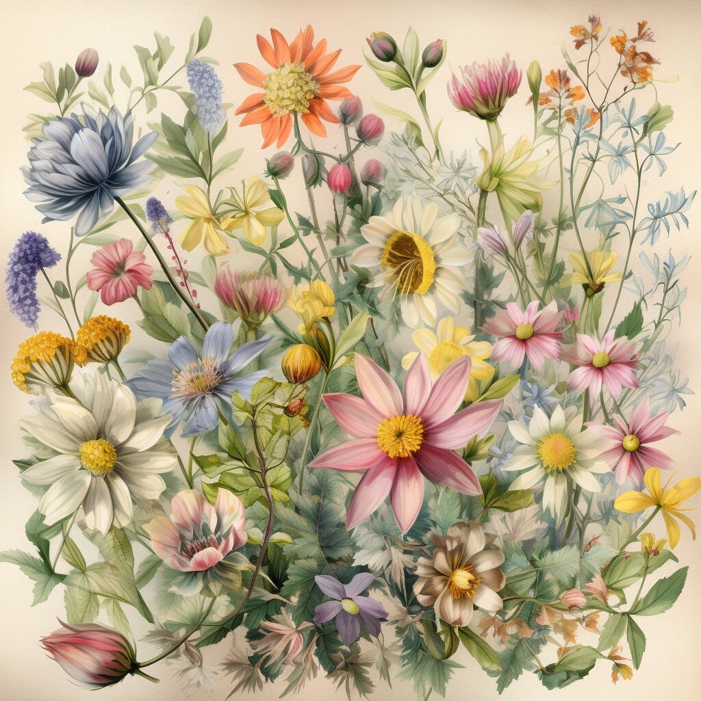 Beautiful Flowers Watercolor Clip Art 4 JPG Mix Media Card Making ...