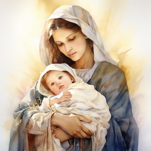 Vierge Marie et l'enfant Jésus Clip Art 4 JPG Mix Media fabrication de cartes Invitations collage Junk Journal Digital Paper Craft Bookscrapping -413
