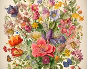 Beautiful Flowers Watercolor Clip Art 4 JPG Mix Media Card Making ...