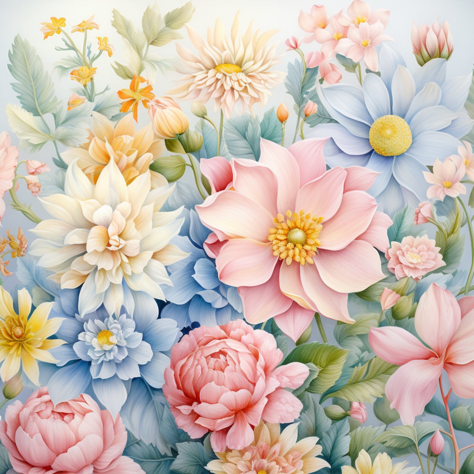 Beautiful Flowers Watercolor Clip Art 4 JPG Mix Media Card Making ...