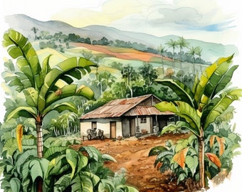 Colombian Coffee Farm Watercolor ClipArt 4 JPG Mix Media Card Making Invitations Collage Junk Journal Digital Paper Craft Bookscrapping 085