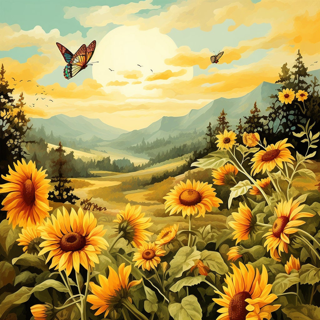 Flower Field Watercolor Clip Art 4 JPG Mix Media Card Making ...
