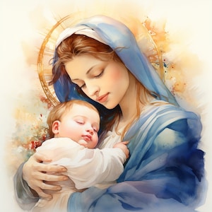Vierge Marie et l'enfant Jésus Clip Art 4 JPG Mix Media fabrication de cartes Invitations collage Journal indésirable Papier numérique Craft Bookscrapping - 617