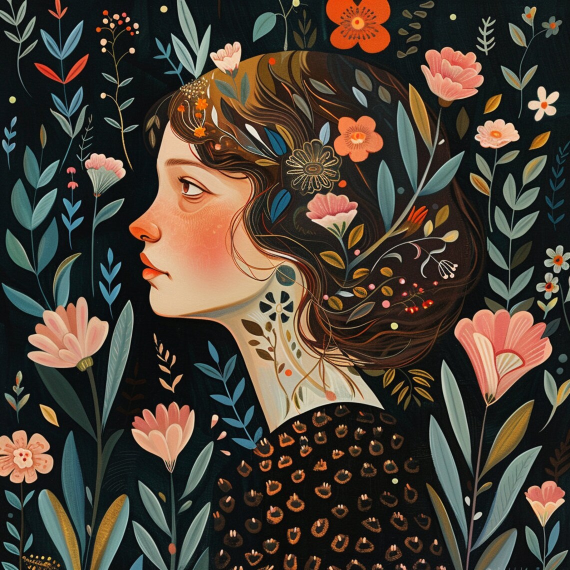 Woman and Nature Watercolor Clip Art 4 JPG Mix Media Card Making ...