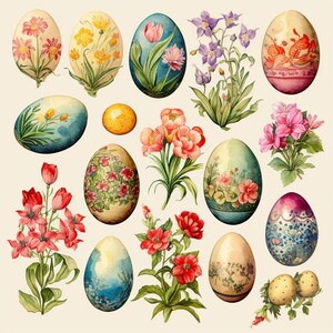 Oeufs de Pâques, clipart aquarelle 4 techniques de mixage JPG fabrication de cartes Invitations collage journal indésirable papier numérique artisanat scrapbooking 034