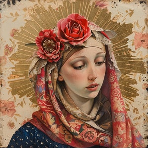 Virgen María con Rosas Clip Art 4 JPG Mix Media Tarjeta Haciendo Invitaciones Collage Junk Journal Digital Paper Craft Bookscrapping - 260