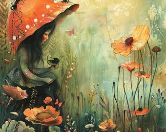 Woman and Nature Watercolor Clip Art 4 JPG Mix Media Card Making ...