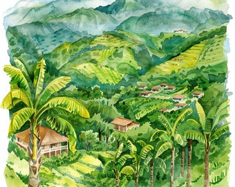 Colombian Coffee Farm Watercolor ClipArt 4 JPG Mix Media Card Making Invitations Collage Junk Journal Digital Paper Craft Bookscrapping  626