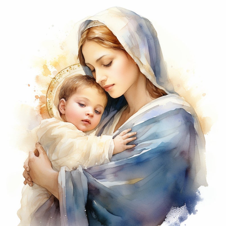 Virgen María y el Niño Jesús Clip Art 4 JPG Mix Media Card Making Invitaciones Collage Junk Journal Digital Paper Craft Bookscrapping - 375 imagen 1