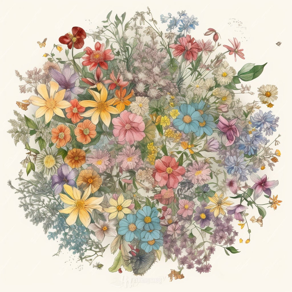 Beautiful Flowers Watercolor Clip Art 4 JPG Mix Media Card Making ...