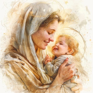 Vierge Marie et l'enfant Jésus Clip Art 4 JPG Mix Media Cartes d'invitation collage Journal indésirable Papier numérique Artisanat Décapage de livres - 557