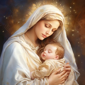 Vierge Marie et l'enfant Jésus Clip Art 4 JPG Mix Media Cartes d'invitations Collage Junk Journal Digital Paper Craft Bookscrapping - 663