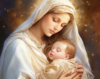 Virgin Mary And Baby Jesus Clip Art 4 JPG Mix Media Card Making Invitations Collage Junk Journal Digital Paper Craft Bookscrapping - 663
