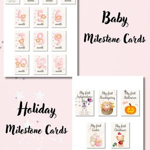 Cartes étape importante à imprimer pour bébé, accessoire photo pour bébé fille, souvenir numérique nouveau-né, mes premières cartes de vœux, thème ours mignon