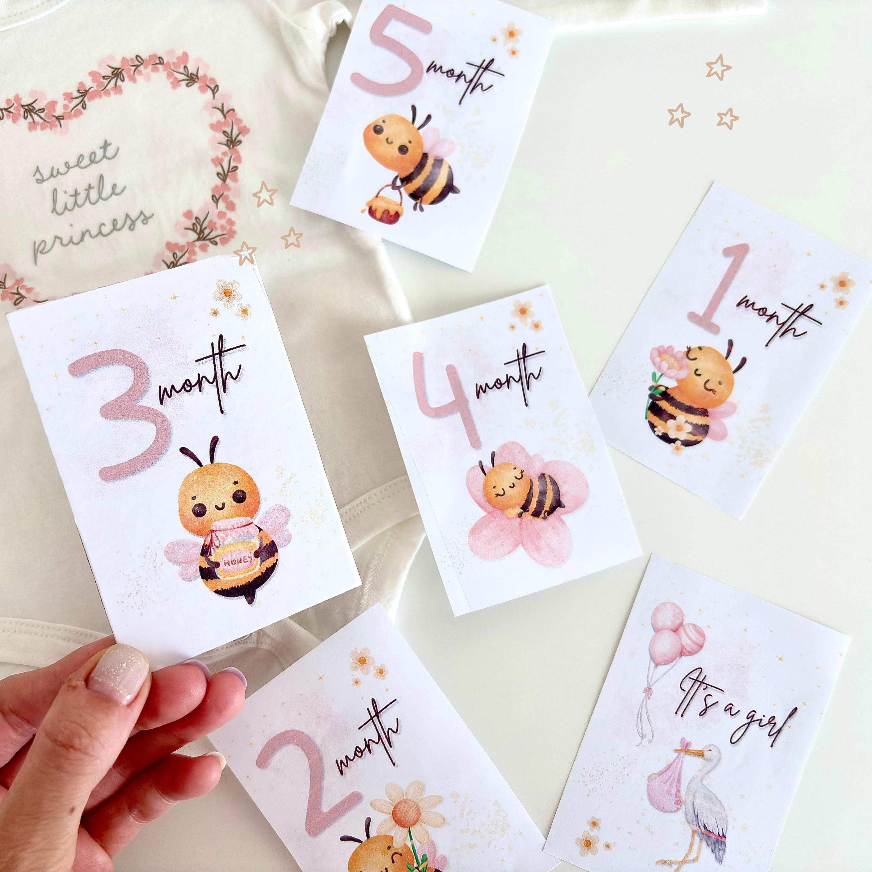 Baby Girl Milestone Cards Printable Monthly Photo Props 1–12 Months for ...