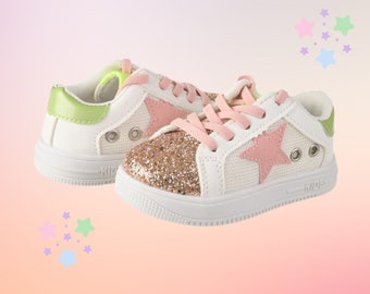 Custom sneakers, Glitter Laces,  Personalized Shoes, Glitter Star Sneakers Girls, Toddler Kids Sneakers