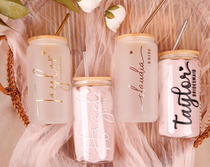 Bridesmaid Proposal, Future Mrs , Personalized Glass Tumbler, Frosted Glass Tumbler, Bamboo Lid Coffee Cup, Maid Of Honor Gifts by Bridgette